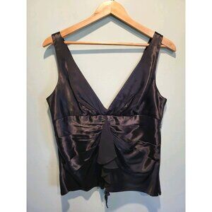Vtg Black Satin Sleeveless V Neck Ruched Top Sz L Fairygrunge Whimsygoth